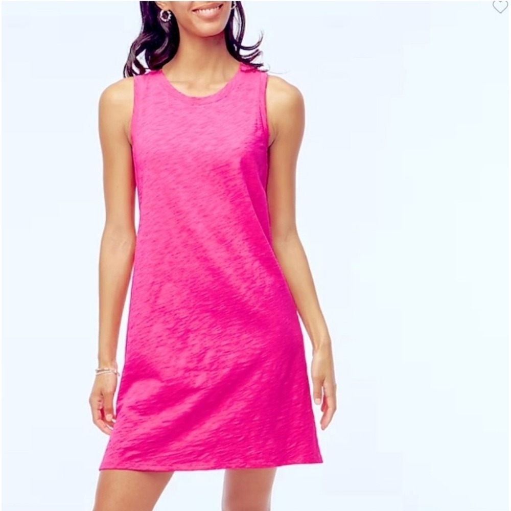J. Crew Factory Vivid Pink Sleeveless Mini Casual Cotton Tank Dress Size Small